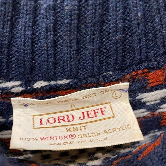 Vintage Lord Jeff Winter Nordic Fisherman Knit Sweater Navy white Large - Picture 3 of 6